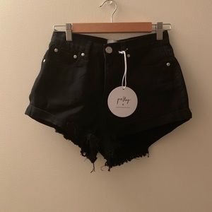 Black denim shorts